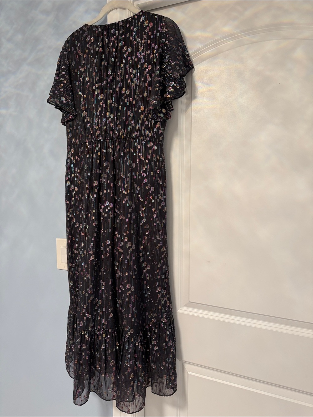 Mestiza Anthropologie Valora Ruffle Midi Dress Black Metallic Rainbow Size 12 - Picture 8 of 12